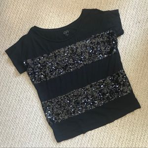 LOFT Black Sequin Tee